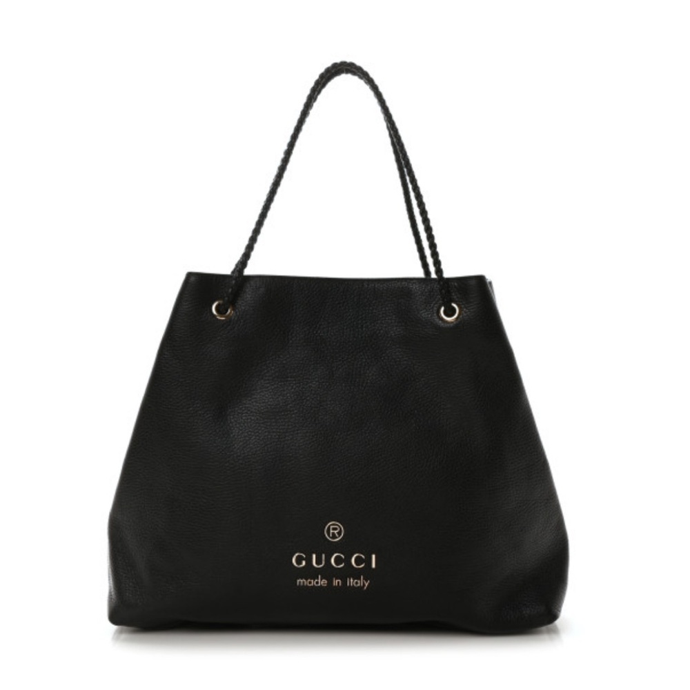 Gucci Calfskin Large Gifford Braided Handle Tote Black